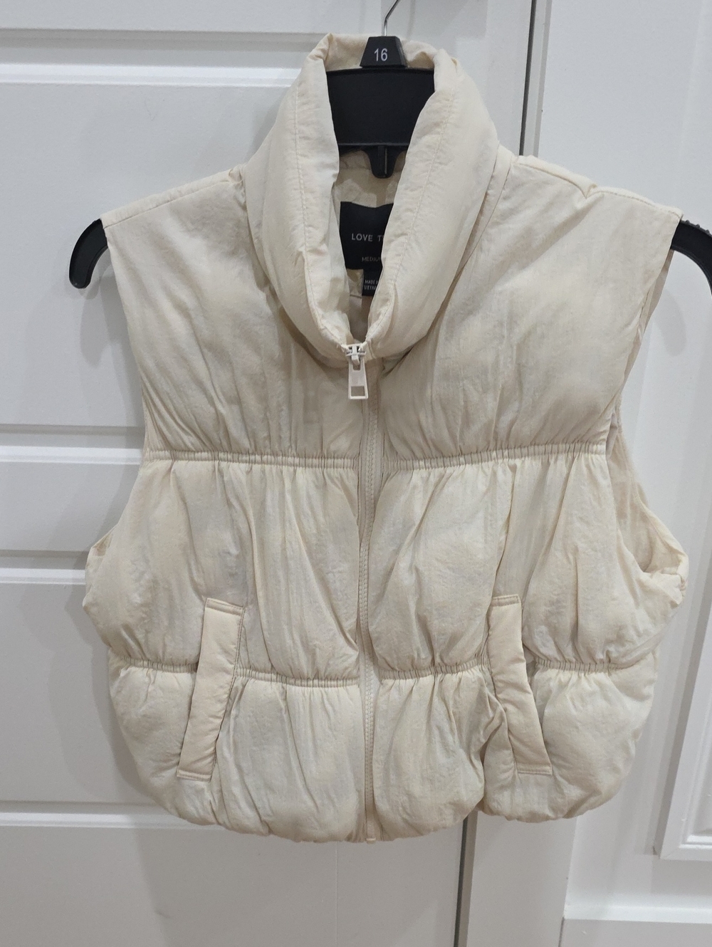 Love Tree Ivory Quilted Puffer Vest with High Collar